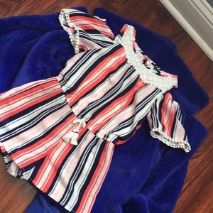 Striped romper and open shoulders